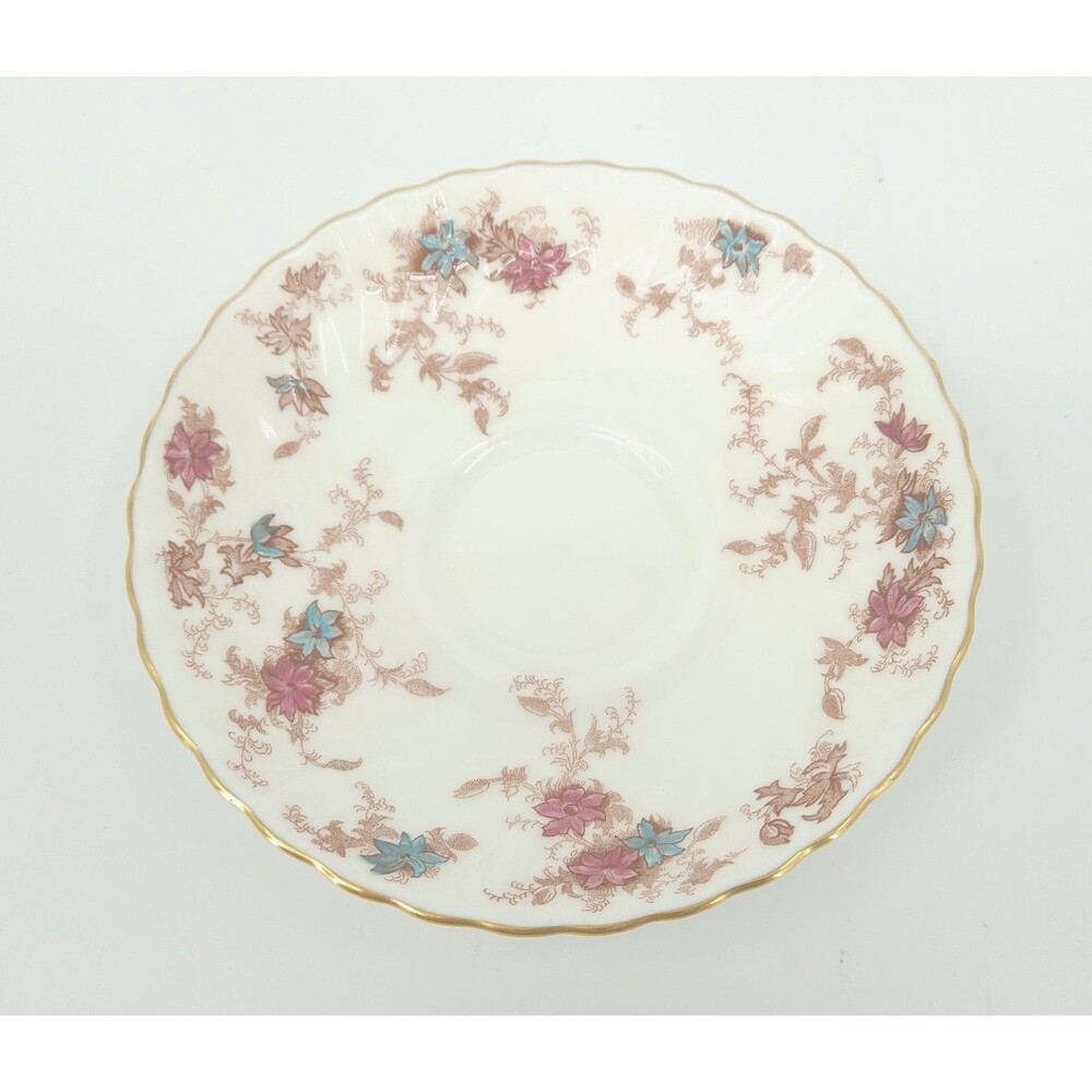Minton China Ancestral S376 Tea Cup Saucer Only Scalloped Gold Rim 5.5 Inch